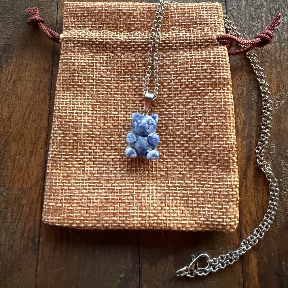 Sodalite Teddy Bear Necklace Sodalite Necklace Y2K Crystal Necklace